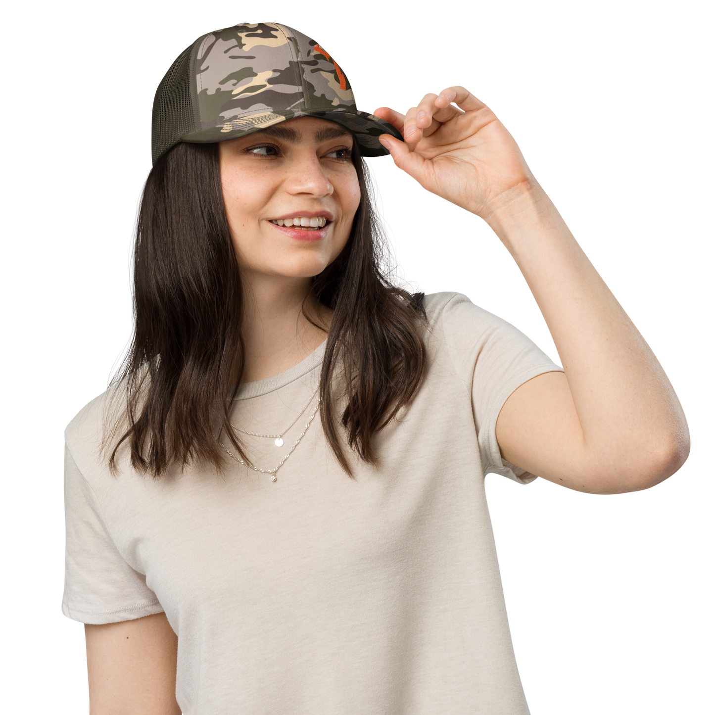 Michigan Camo Trucker Hat | Orange Outline