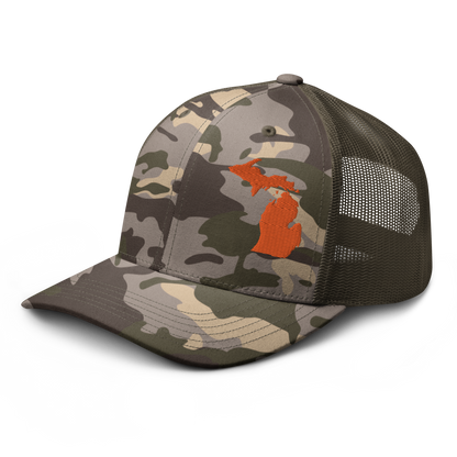 Michigan Camo Trucker Hat | Orange Outline