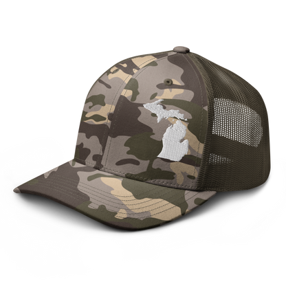 Michigan Camo Trucker Hat | White Outline