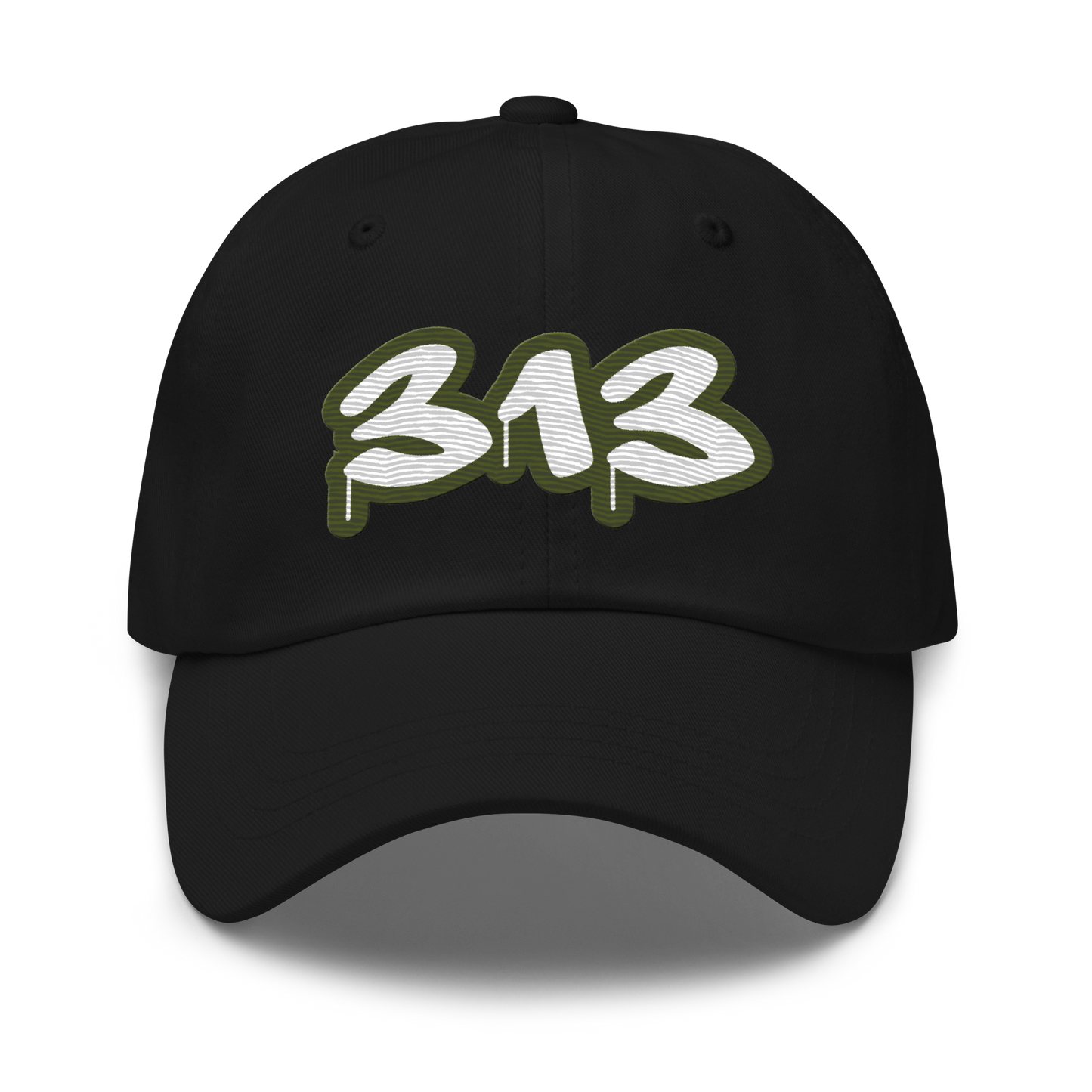 Detroit '313' Dad Hat (Army Green Tag Font)