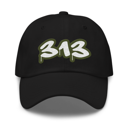 Detroit '313' Dad Hat (Army Green Tag Font)