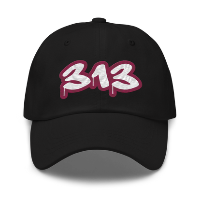 Detroit '313' Dad Hat (Ruby Red Tag Font)