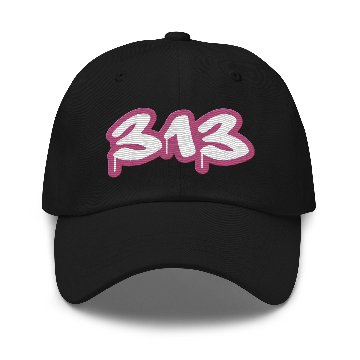 Detroit '313' Dad Hat (Apple Blossom Pink Tag Font)