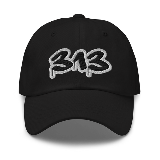 Detroit '313' Dad Hat (Black/White Tag Font)