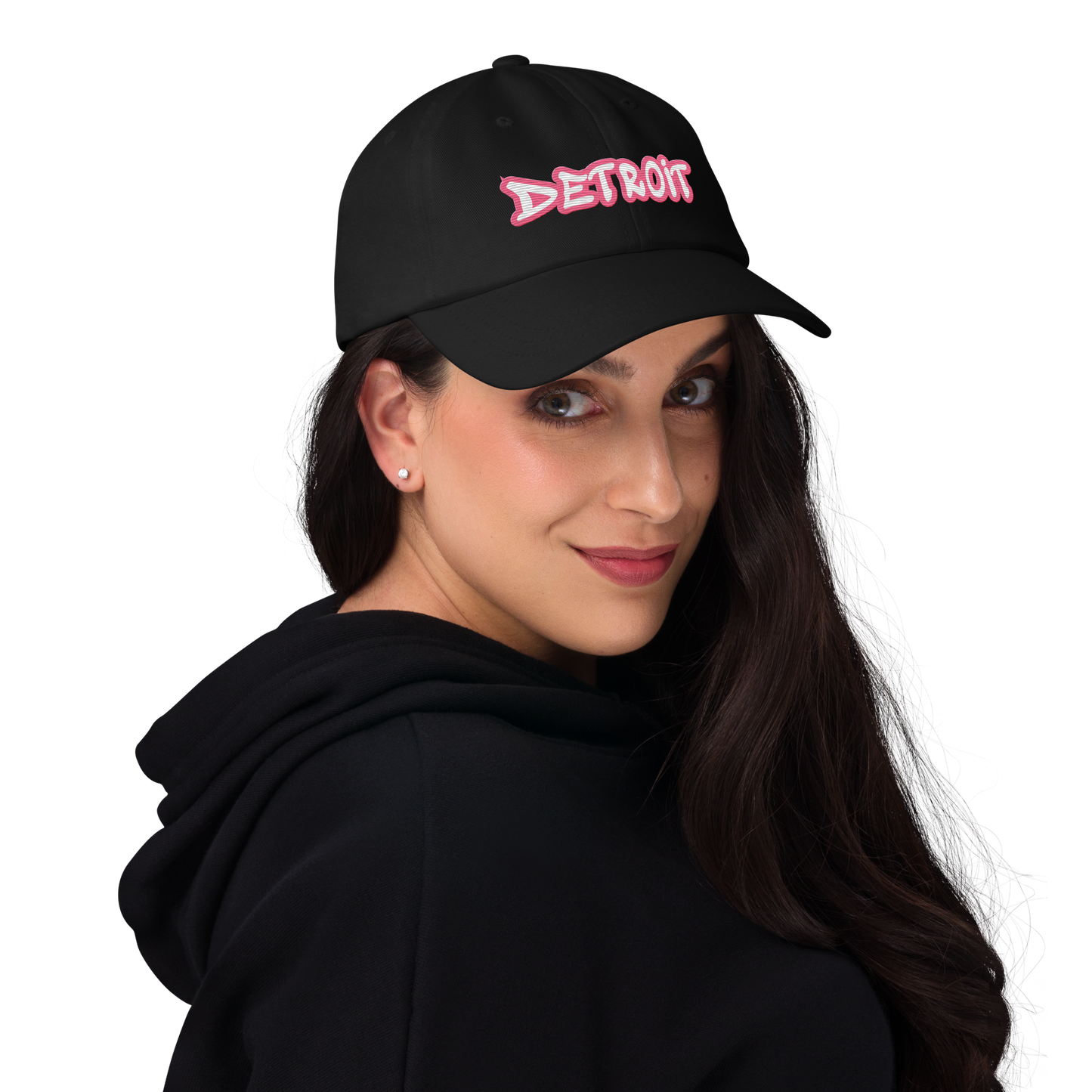 'Detroit' Dad Hat (Rhodochrosite Pink Tag Font)