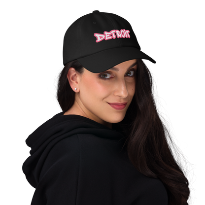 'Detroit' Dad Hat (Rhodochrosite Pink Tag Font)