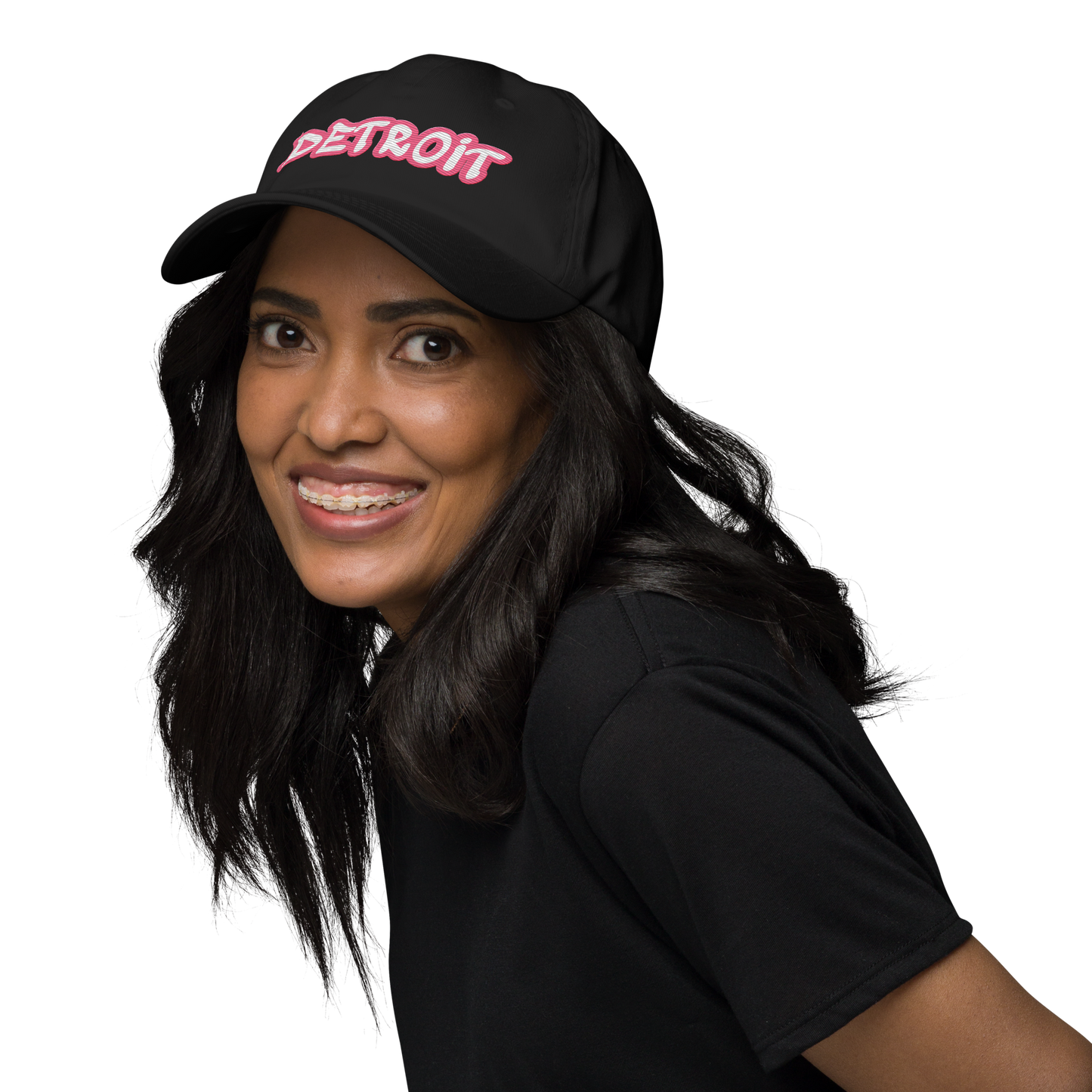 'Detroit' Dad Hat (Rhodochrosite Pink Tag Font)