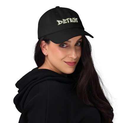 'Detroit' Dad Hat (Army Green Tag Font)