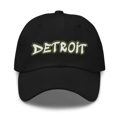 'Detroit' Dad Hat (Army Green Tag Font)