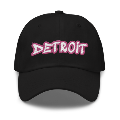 'Detroit' Dad Hat (Apple Blossom Pink Tag Font)