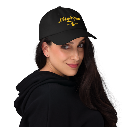 'Michigan EST 1837' Dad Hat (Script Font) | Gold