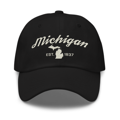 'Michigan EST 1837' Dad Hat (Script Font) | Ivory White