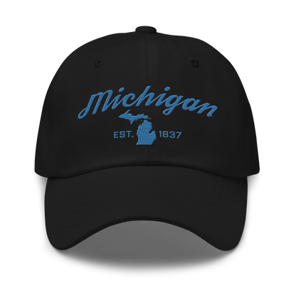 'Michigan EST 1837' Dad Hat (Script Font) | Superior Blue