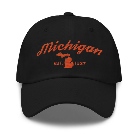 'Michigan EST 1837' Dad Hat (Script Font) | Maple Leaf Orange