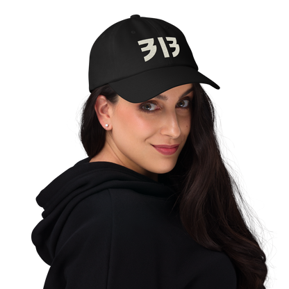 Detroit '313' Dad Hat (Glam Rock Font) | Ivory White