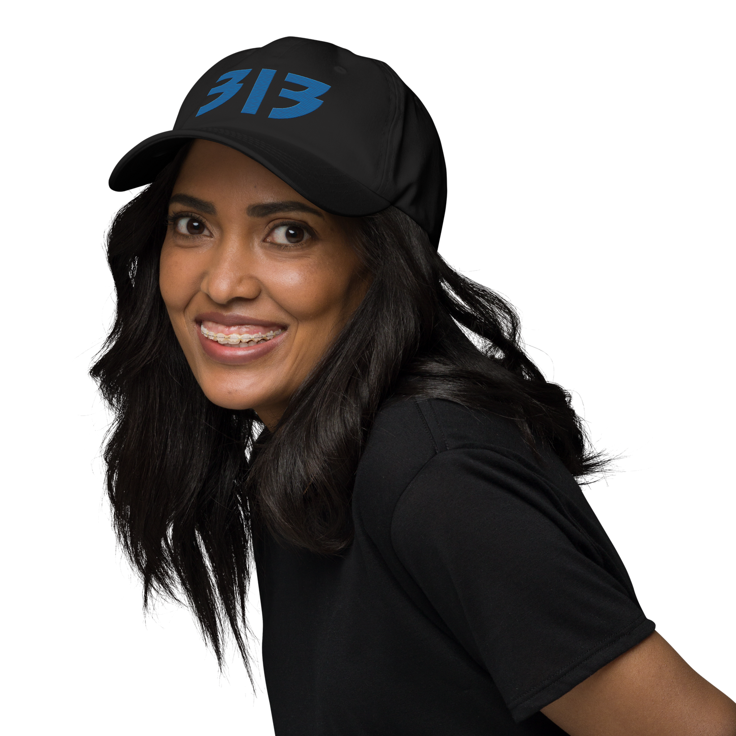 Detroit '313' Dad Hat (Glam Rock Font) | Azure