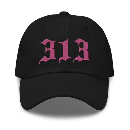 Detroit '313' Dad Hat (Old English Font) | Apple Blossom Pink