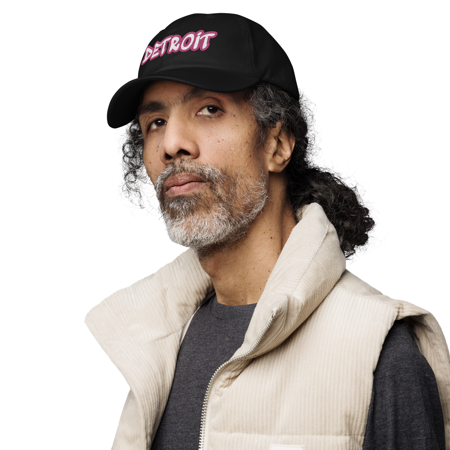 'Detroit' Dad Hat (Apple Blossom Pink Tag Font)