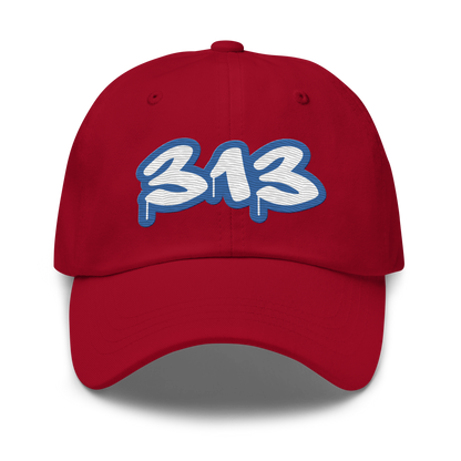 Detroit '313' Dad Hat (Motor Town Blue Tag Font)