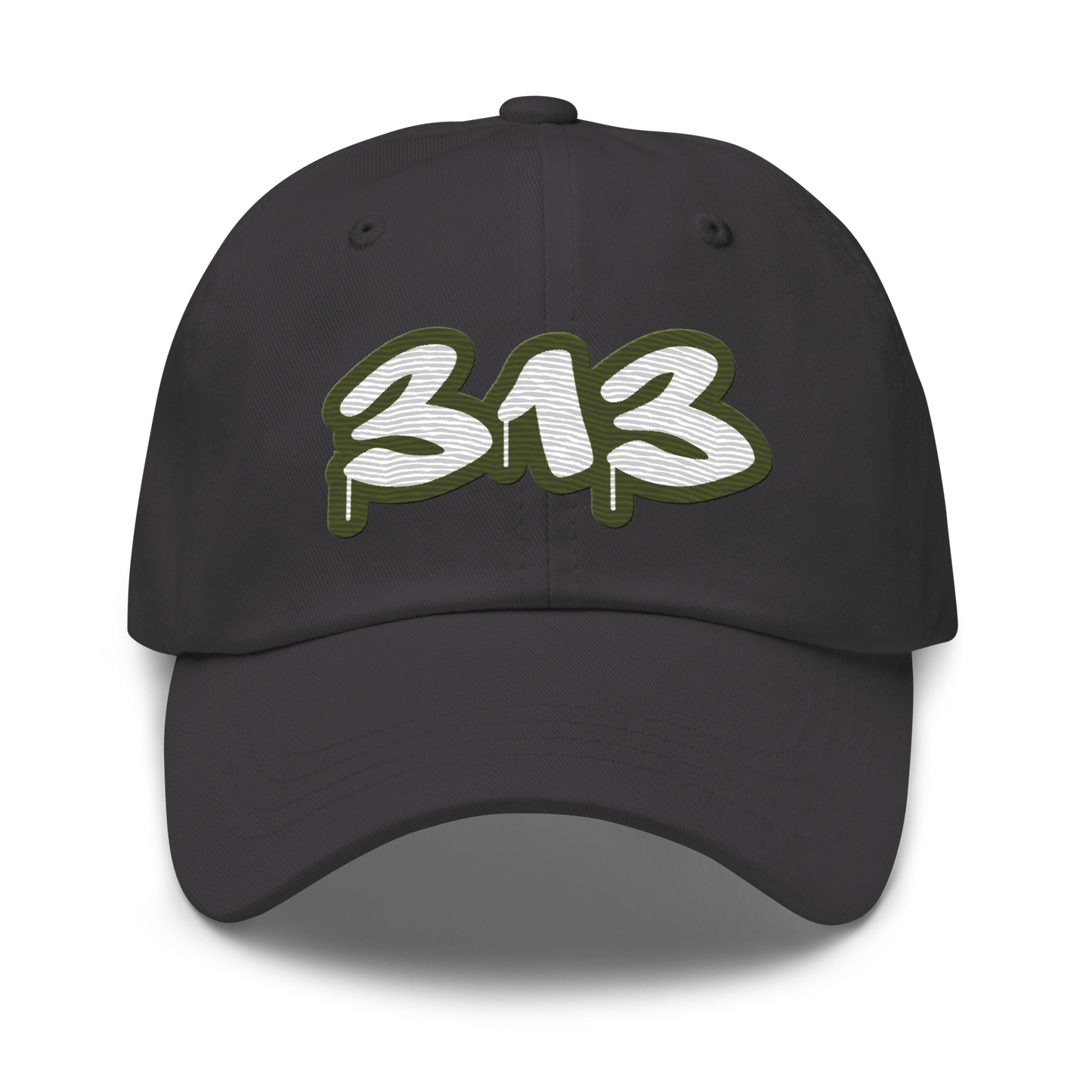 Detroit '313' Dad Hat (Army Green Tag Font)