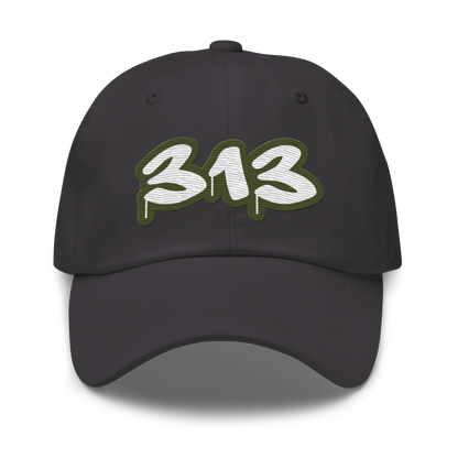 Detroit '313' Dad Hat (Army Green Tag Font)