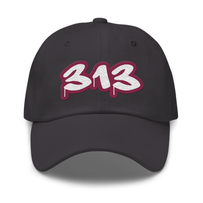 Detroit '313' Dad Hat (Ruby Red Tag Font)