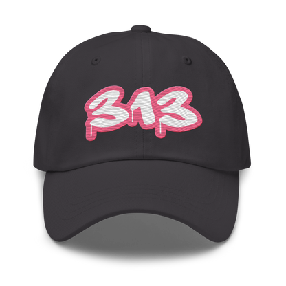 Detroit '313' Dad Hat (Rhodochrosite Pink Tag Font)