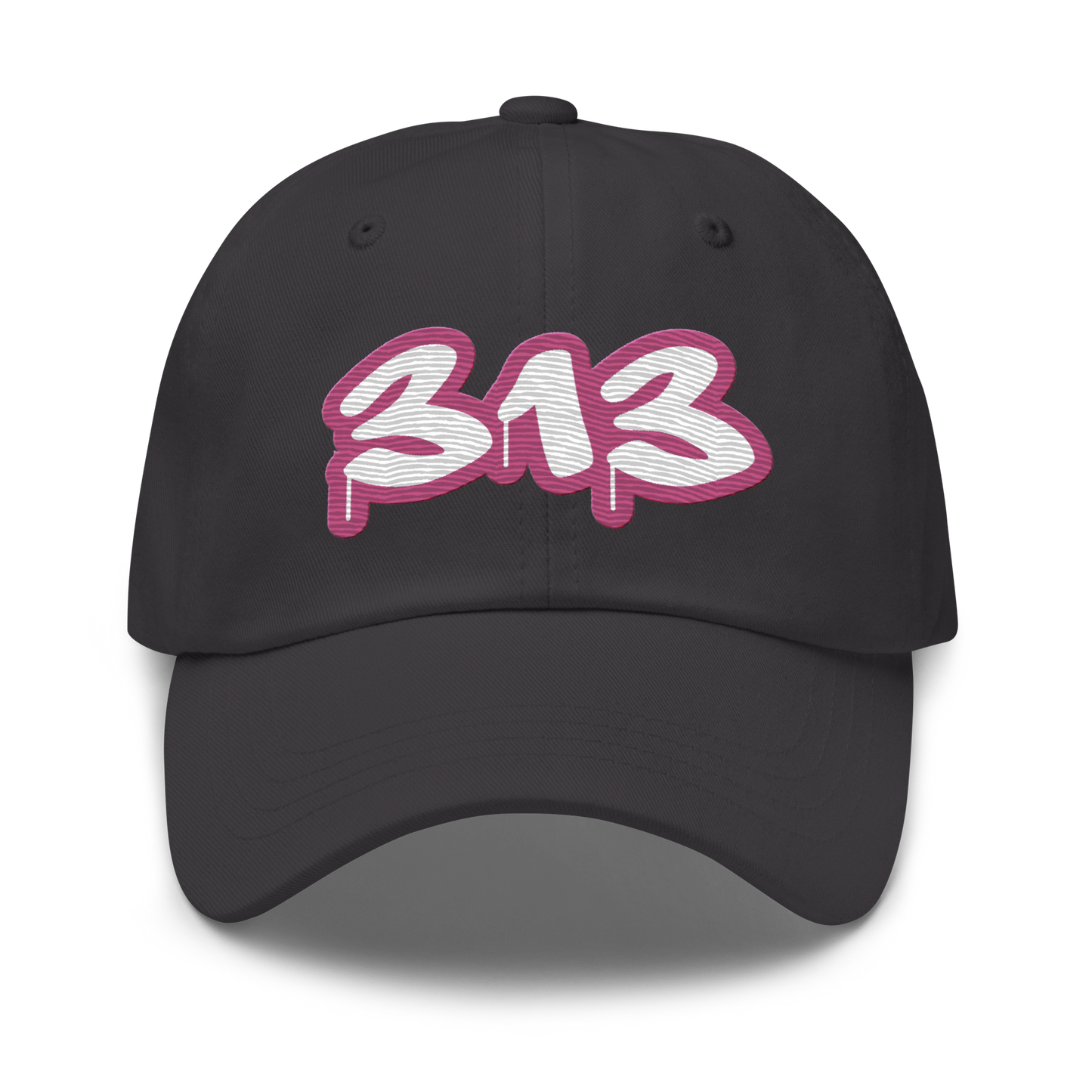 Detroit '313' Dad Hat (Apple Blossom Pink Tag Font)