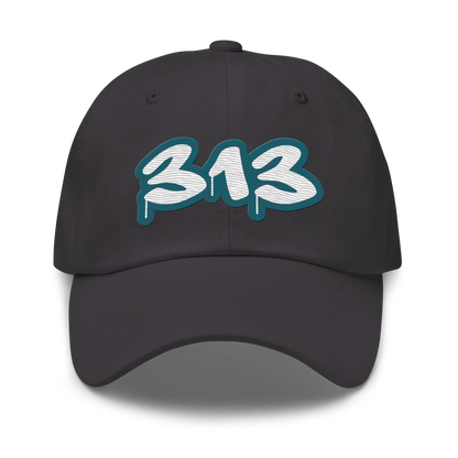 Detroit '313' Dad Hat (Auburn Hills Teal Tag Font)