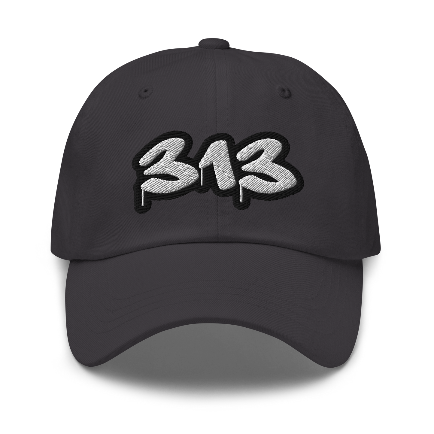 Detroit '313' Dad Hat (White/Black Tag Font)