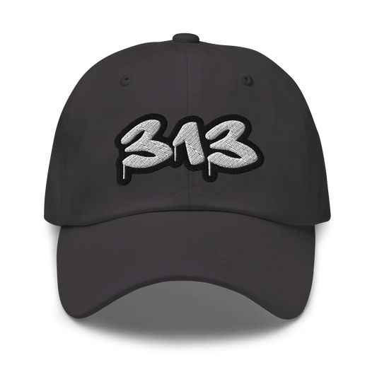 Detroit '313' Dad Hat (White/Black Tag Font)