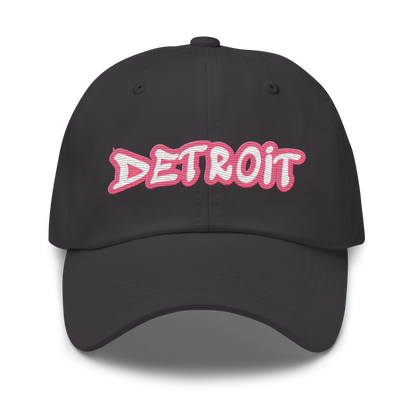 'Detroit' Dad Hat (Rhodochrosite Pink Tag Font)