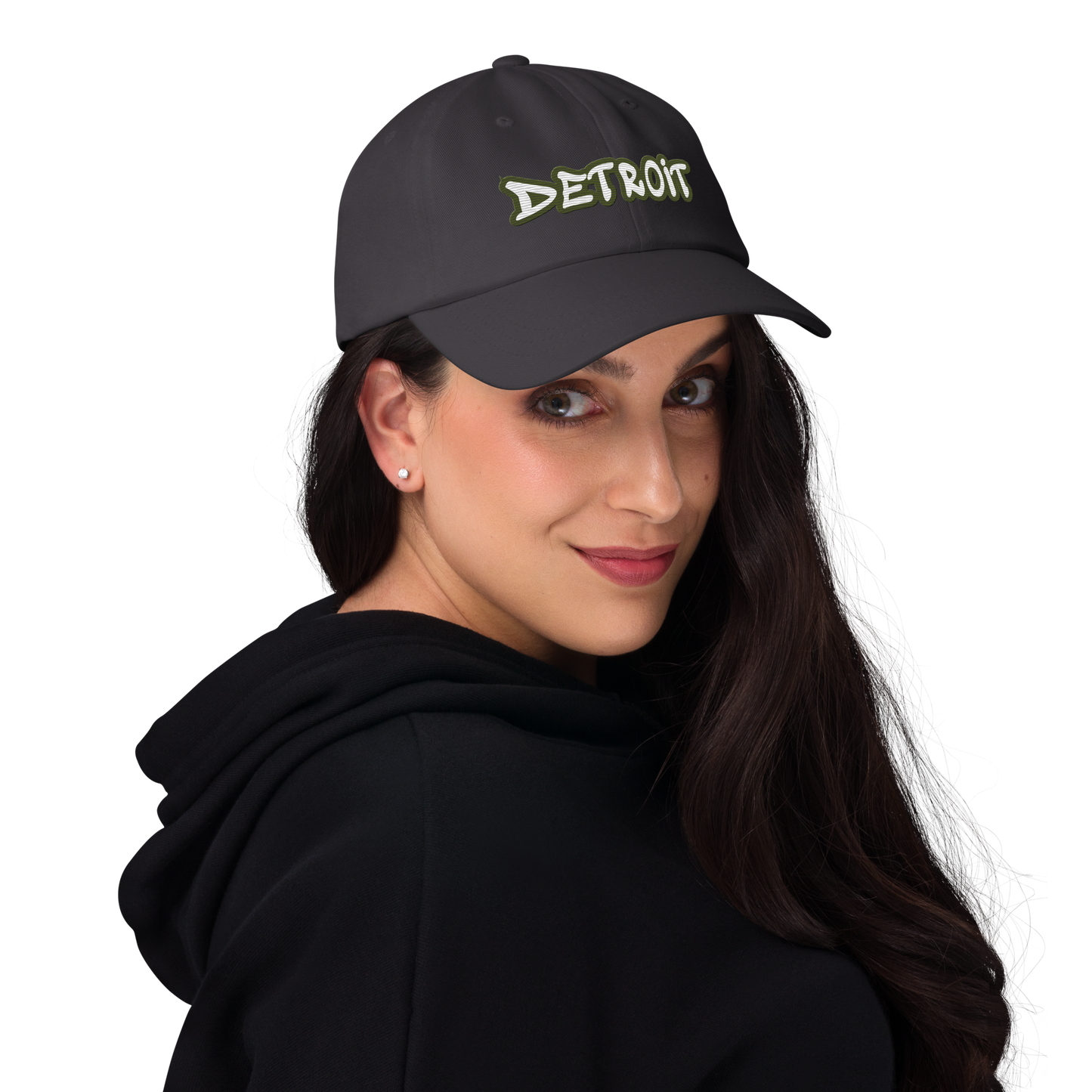 'Detroit' Dad Hat (Army Green Tag Font)