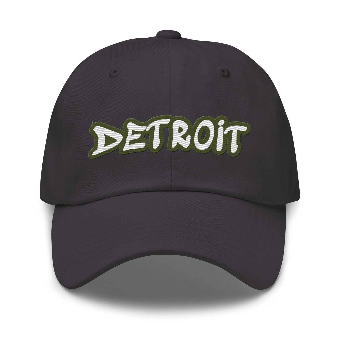 'Detroit' Dad Hat (Army Green Tag Font)