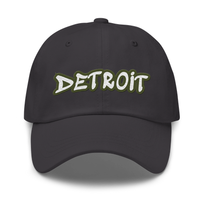 'Detroit' Dad Hat (Army Green Tag Font)