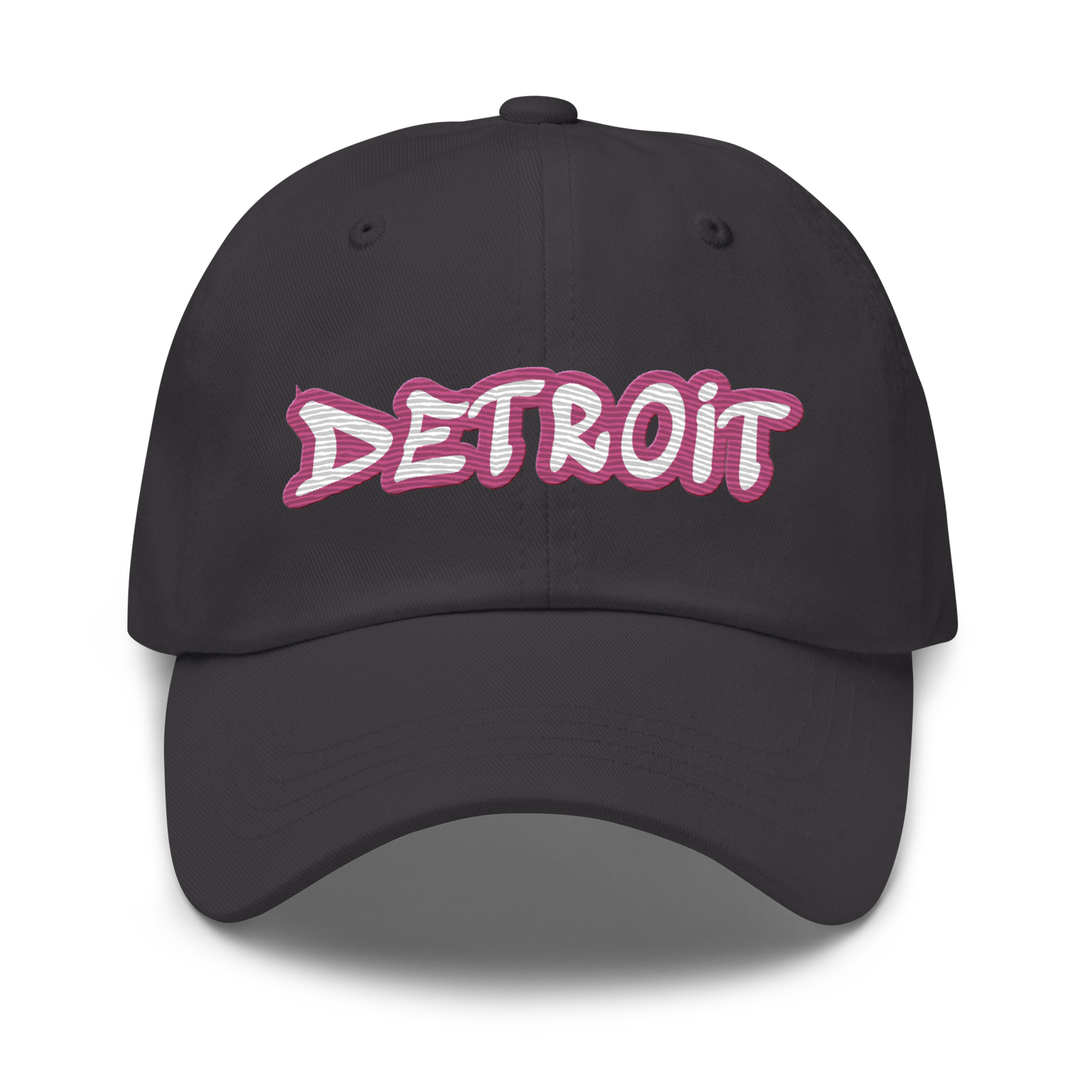 'Detroit' Dad Hat (Apple Blossom Pink Tag Font)