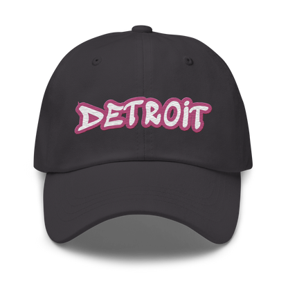 'Detroit' Dad Hat (Apple Blossom Pink Tag Font)