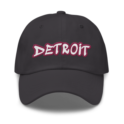 'Detroit' Dad Hat (Ruby Red Tag Font)