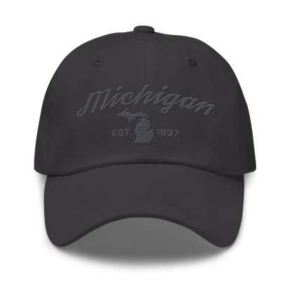 'Michigan EST 1837' Dad Hat (Script Font) | Iron Ore Grey