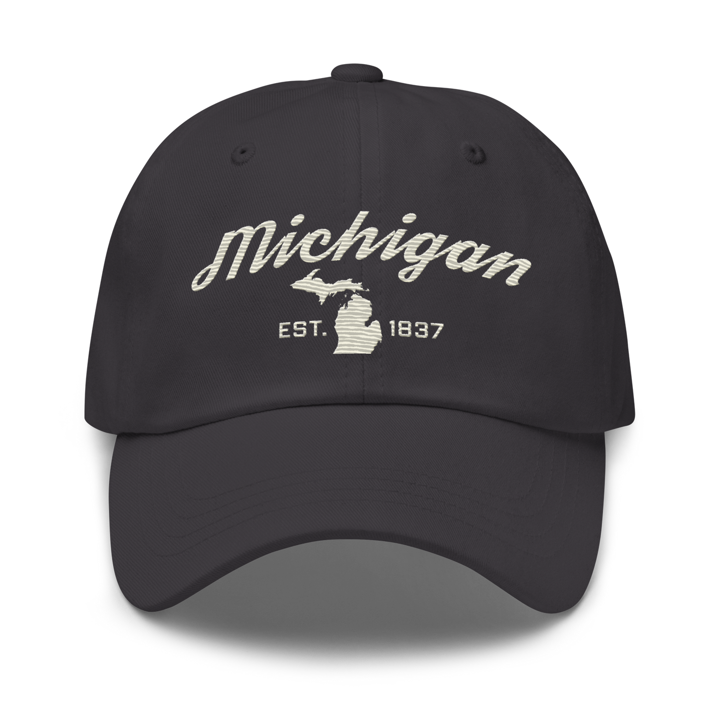 'Michigan EST 1837' Dad Hat (Script Font) | Ivory White