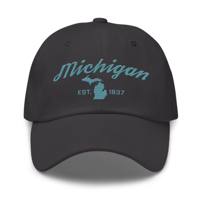 'Michigan EST 1837' Dad Hat (Script Font) | Huron Blue