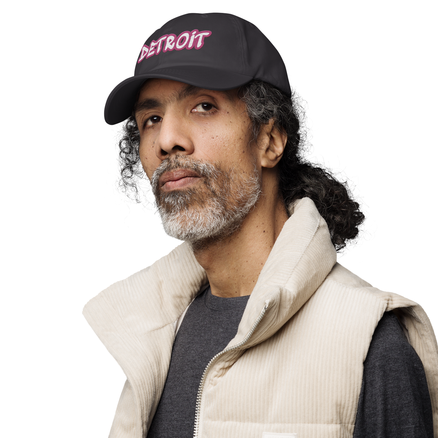 'Detroit' Dad Hat (Apple Blossom Pink Tag Font)