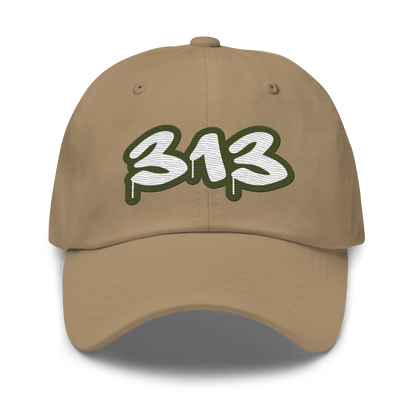 Detroit '313' Dad Hat (Army Green Tag Font)