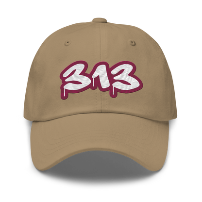 Detroit '313' Dad Hat (Ruby Red Tag Font)