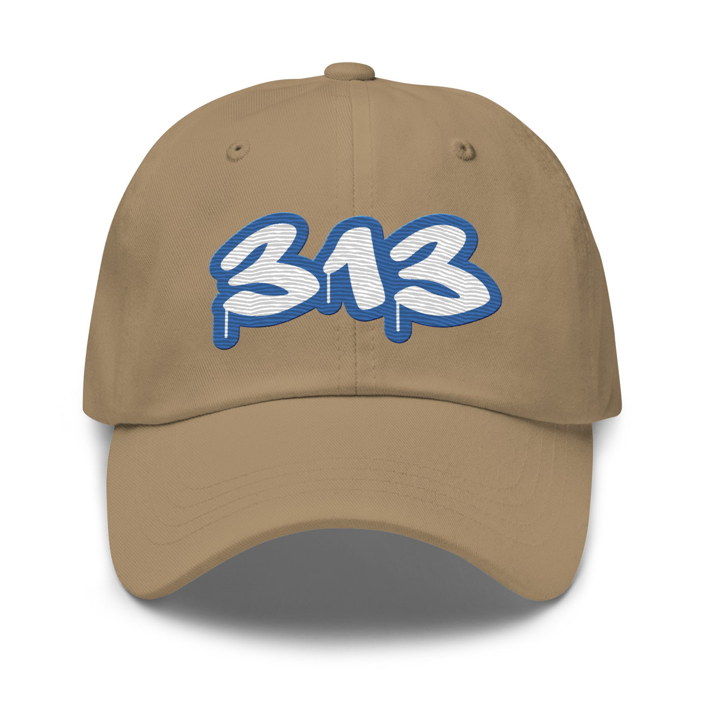 Detroit '313' Dad Hat (Motor Town Blue Tag Font)