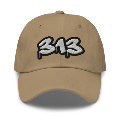 Detroit '313' Dad Hat (White/Black Tag Font)