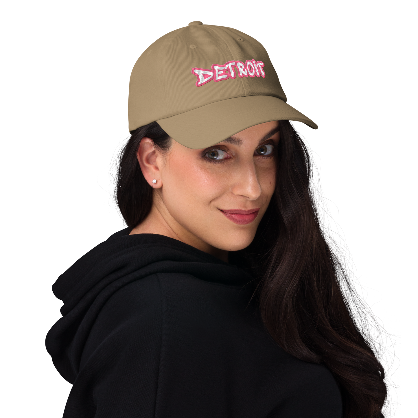 'Detroit' Dad Hat (Rhodochrosite Pink Tag Font)