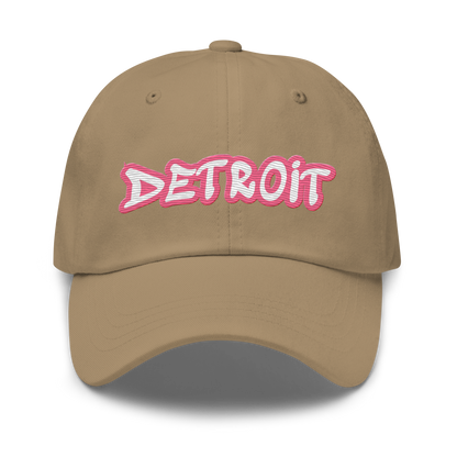 'Detroit' Dad Hat (Rhodochrosite Pink Tag Font)