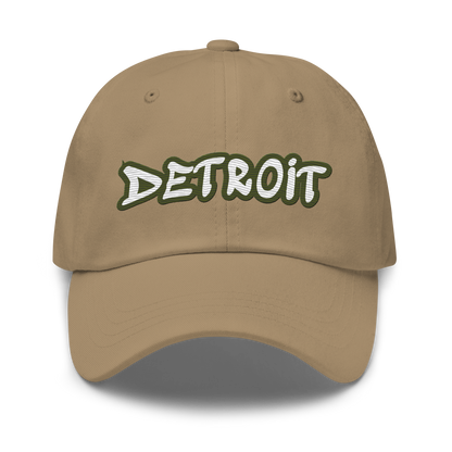 'Detroit' Dad Hat (Army Green Tag Font)