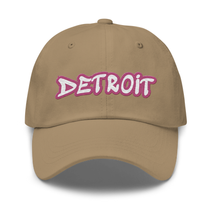 'Detroit' Dad Hat (Apple Blossom Pink Tag Font)